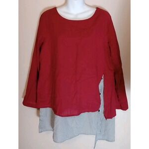 Gracila Women Wine Attach Layered  Black White Check Asymmetrical Top  Size L‎